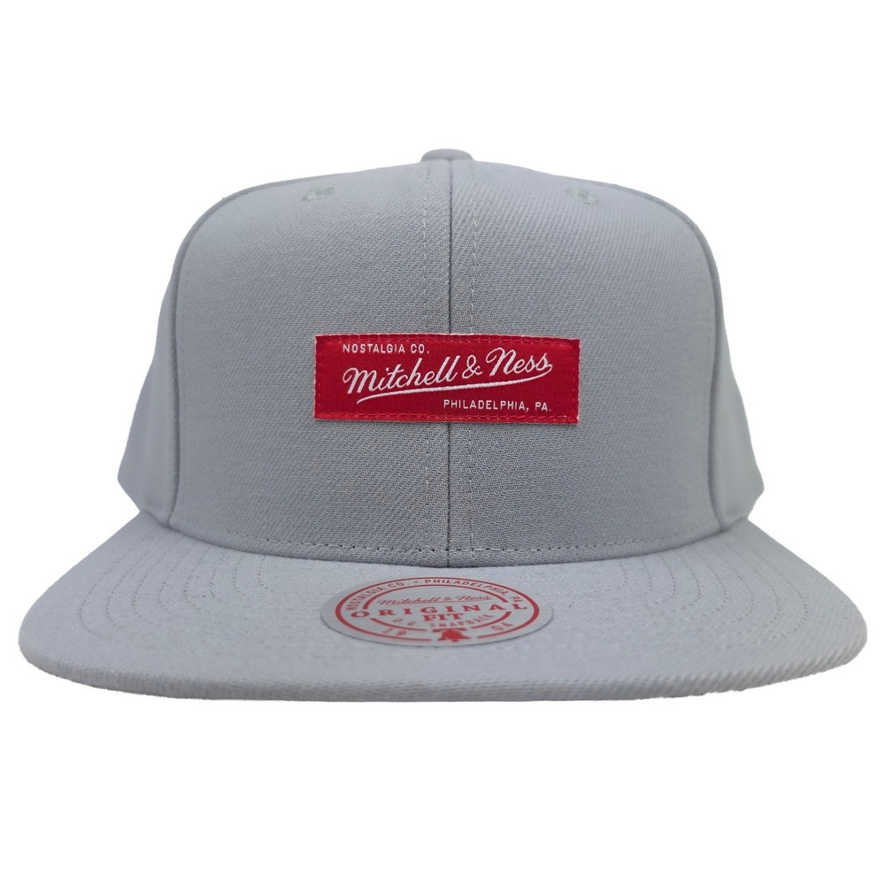 Mitchell & Ness Snapback Hat Cap Brand Woven Label Logo Gray NWT
